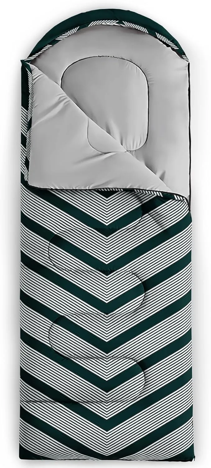 Axolotl Black and Grey Sleeping Bag for Adults,Stripe Camping Bag,3 Season Warm Cool Weather Backpacking Bag,Waterproof Portable Sleeping Bag with Compression Sack for Camping Hiking Outdoor Travel