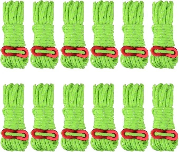 Azarxis Reflective Tent Guide Rope Lightweight Guy Line Cord with Aluminum Adjuster Guyline Tent Cord Tensioner for Camping Hiking Backpacking - Essential Survival Gear 13 Feet