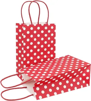 AZOWA Medium Polka Dot Gift Bags Kraft Paper Bags with Handles for Birthday Parties, Baby Shower, and Wedding (9.8 x 7.5 x 3.9 in, Red, 25 Pcs)