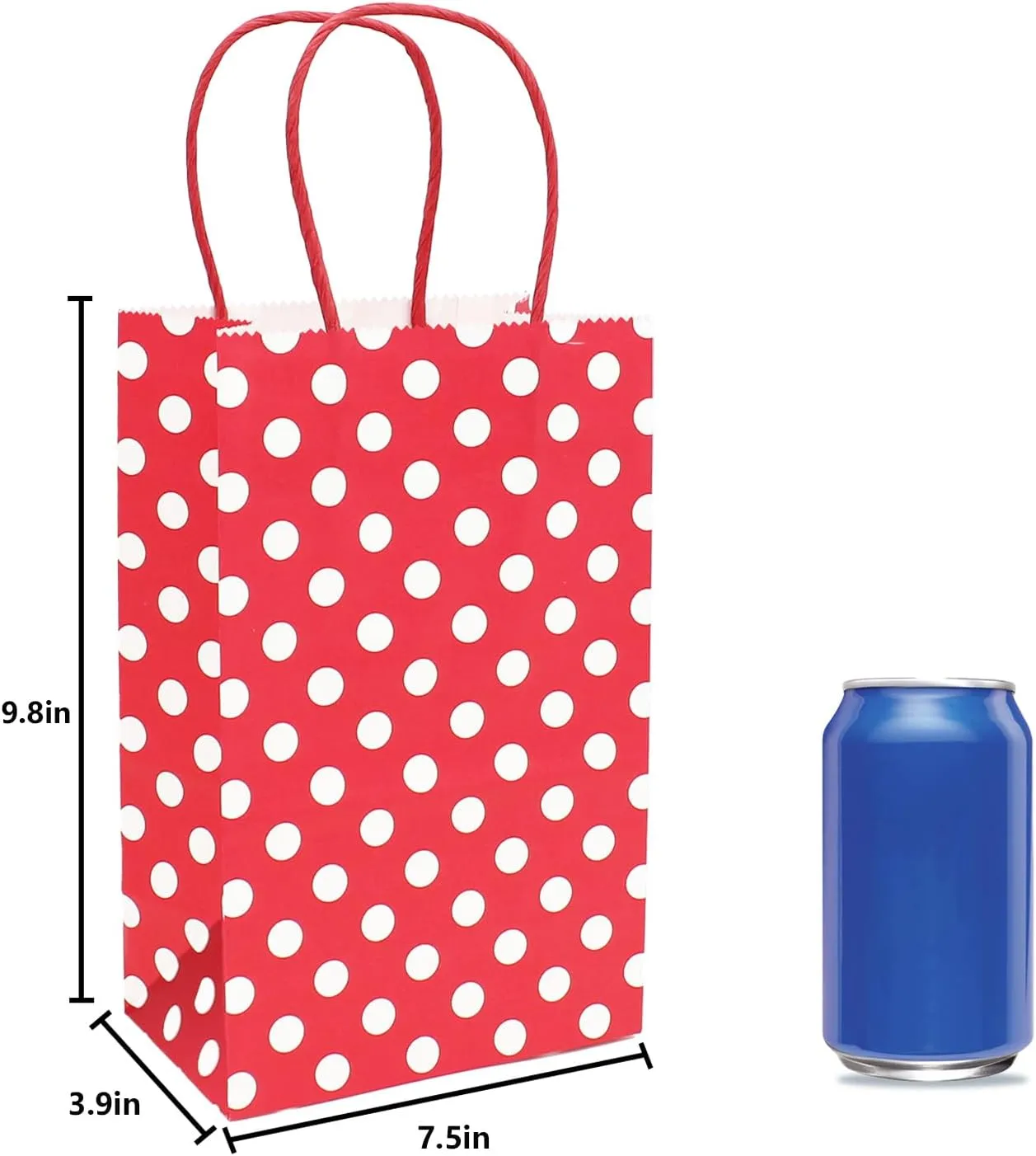 AZOWA Medium Polka Dot Gift Bags Kraft Paper Bags with Handles for Birthday Parties, Baby Shower, and Wedding (9.8 x 7.5 x 3.9 in, Red, 25 Pcs)