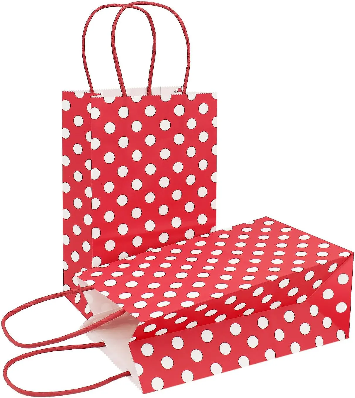 AZOWA Medium Polka Dot Gift Bags Kraft Paper Bags with Handles for Birthday Parties, Baby Shower, and Wedding (9.8 x 7.5 x 3.9 in, Red, 25 Pcs)
