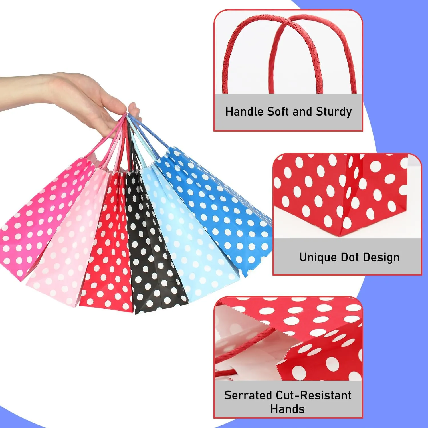 AZOWA Medium Polka Dot Gift Bags Kraft Paper Bags with Handles for Birthday Parties, Baby Shower, and Wedding (9.8 x 7.5 x 3.9 in, Red, 25 Pcs)