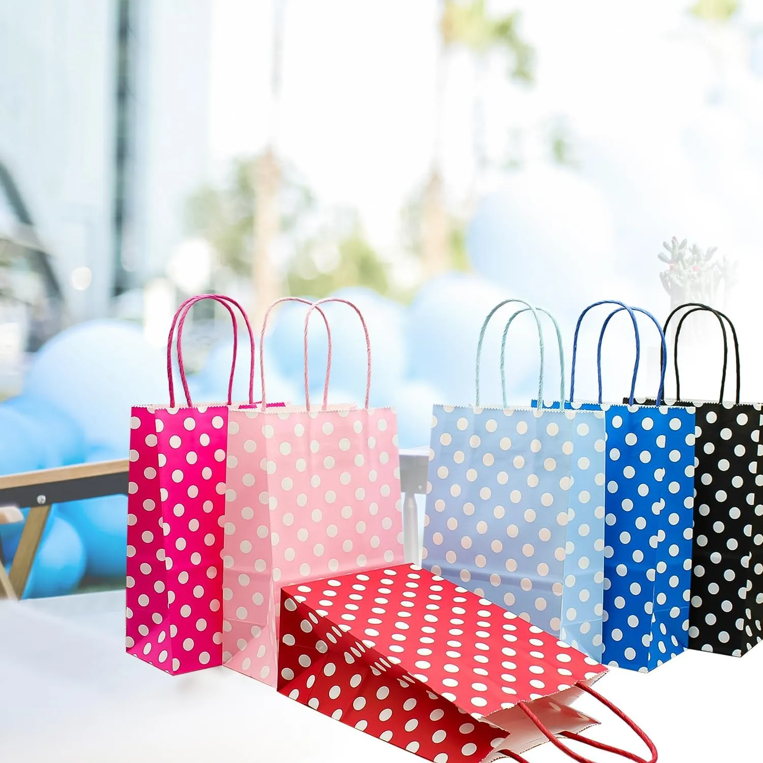 AZOWA Medium Polka Dot Gift Bags Kraft Paper Bags with Handles for Birthday Parties, Baby Shower, and Wedding (9.8 x 7.5 x 3.9 in, Red, 25 Pcs)