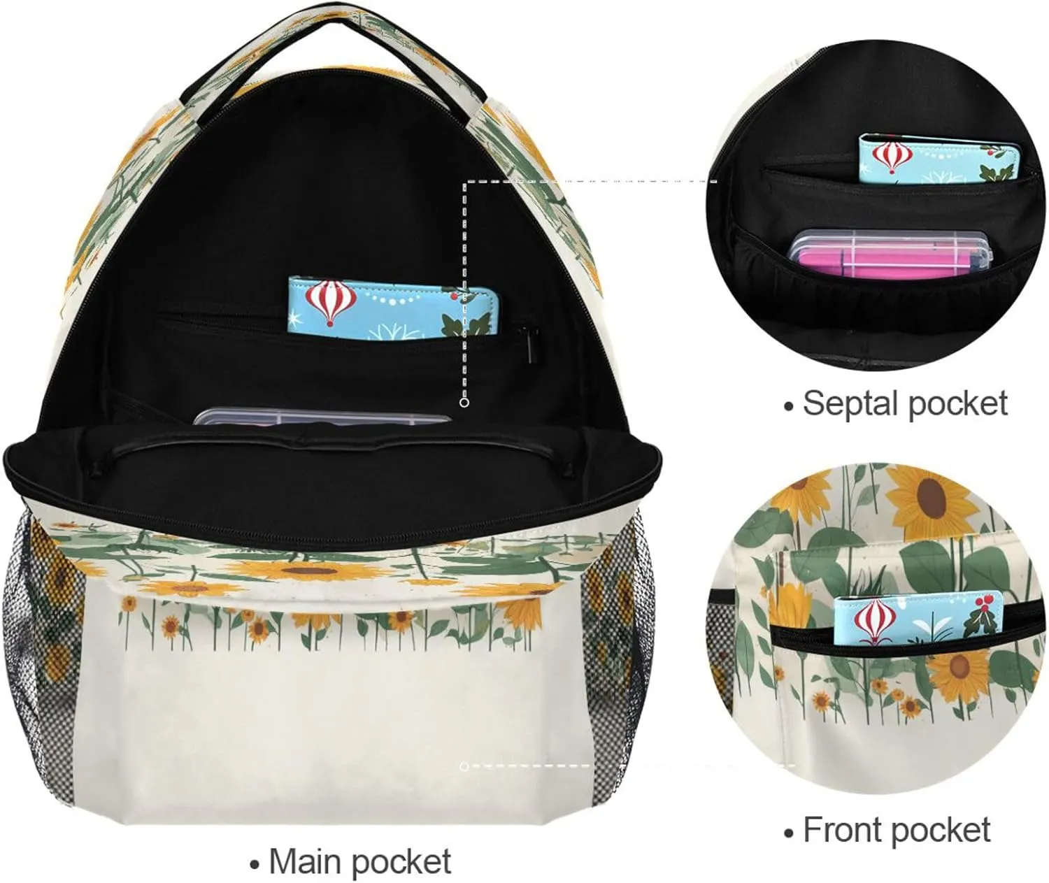 Backpack for Unisex Adult Waterproof Business Work Bag with Chest Strap for Travel Trip Parents' Day Beautiful Sunflower