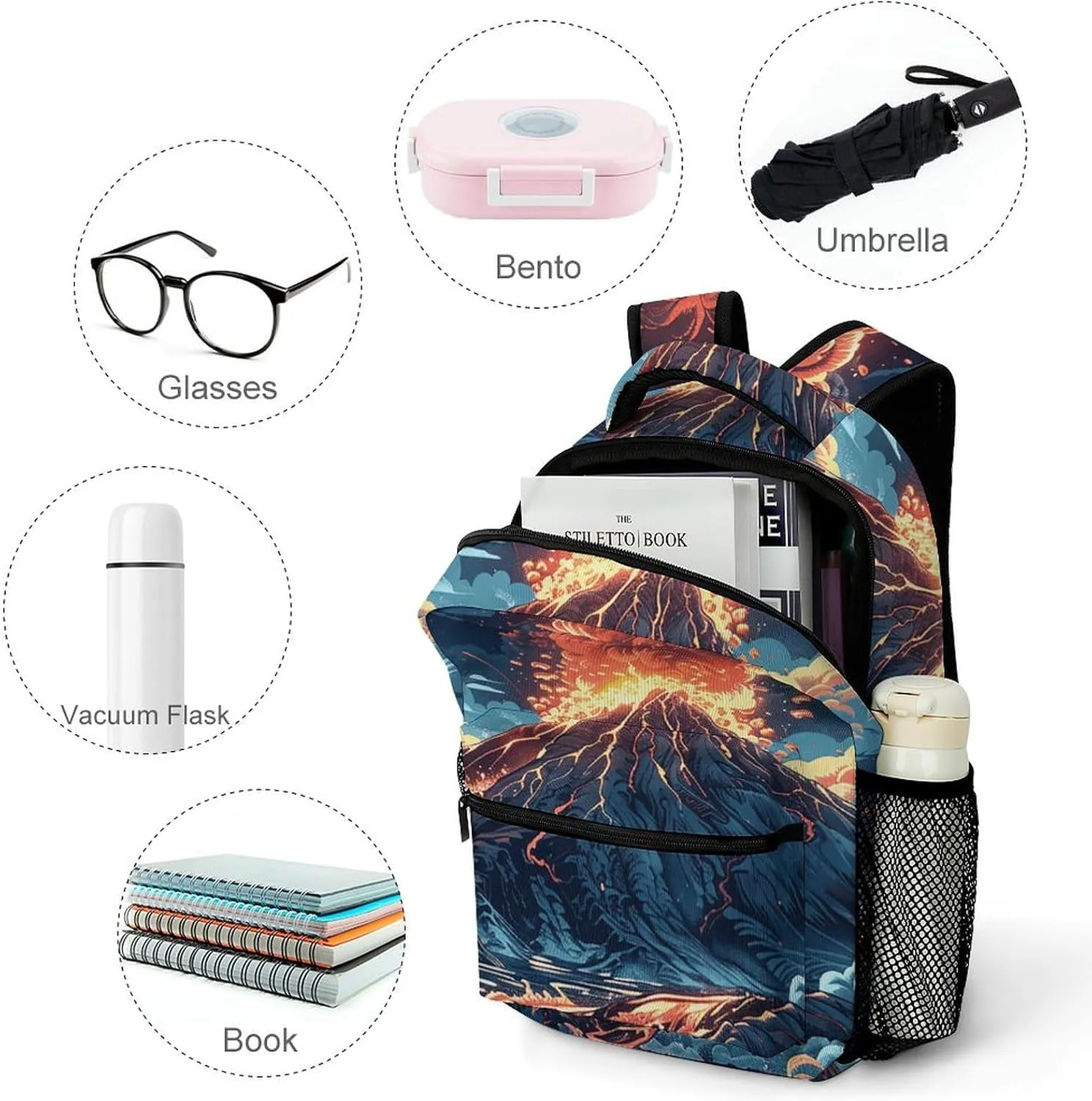 Backpack for Women Men Travel Depicts A Volcano Daypack Lightweight Laptop Bag Carry On Backpacks for Work