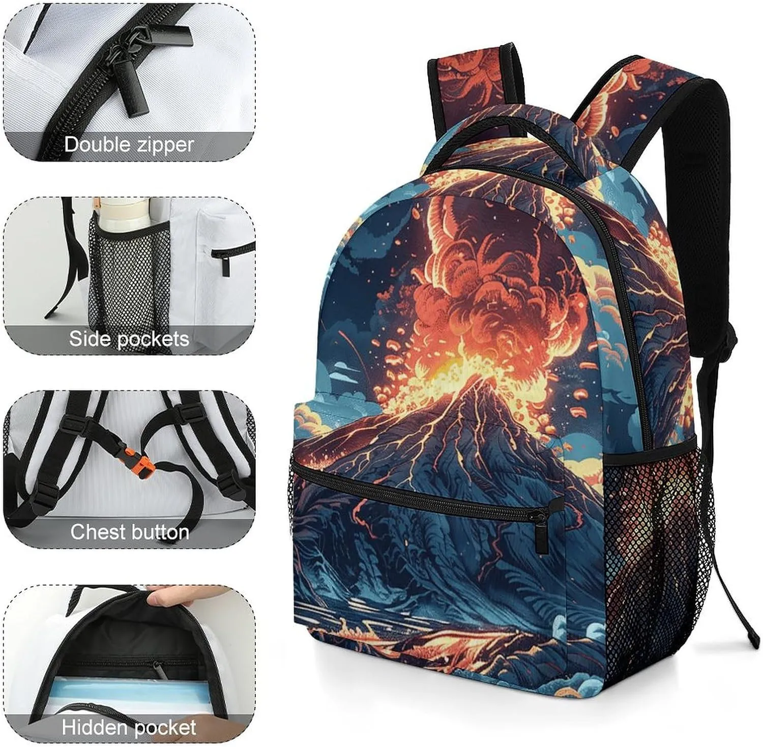Backpack for Women Men Travel Depicts A Volcano Daypack Lightweight Laptop Bag Carry On Backpacks for Work