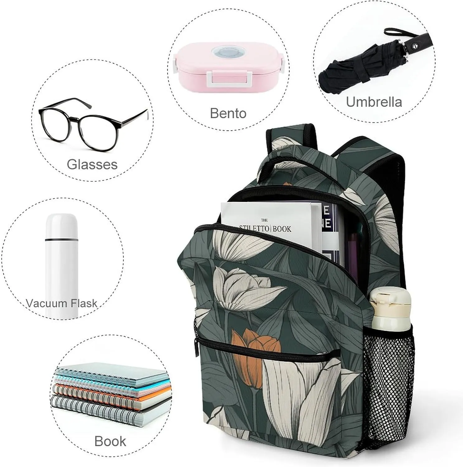 Backpack for Women Men Travel Hand Drawn Flower Pattern Daypack Lightweight Laptop Bag Carry On Backpacks for Work