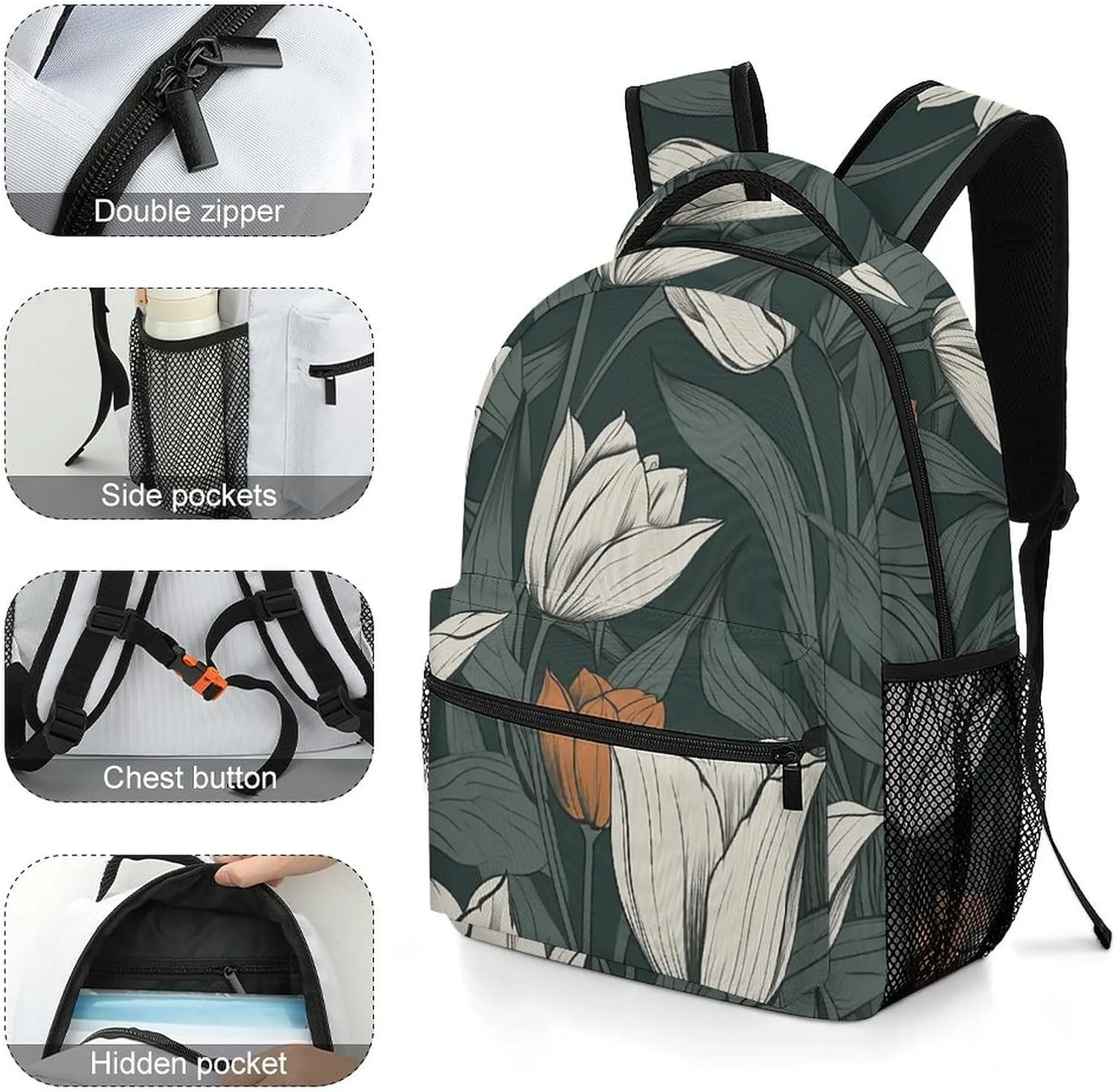 Backpack for Women Men Travel Hand Drawn Flower Pattern Daypack Lightweight Laptop Bag Carry On Backpacks for Work