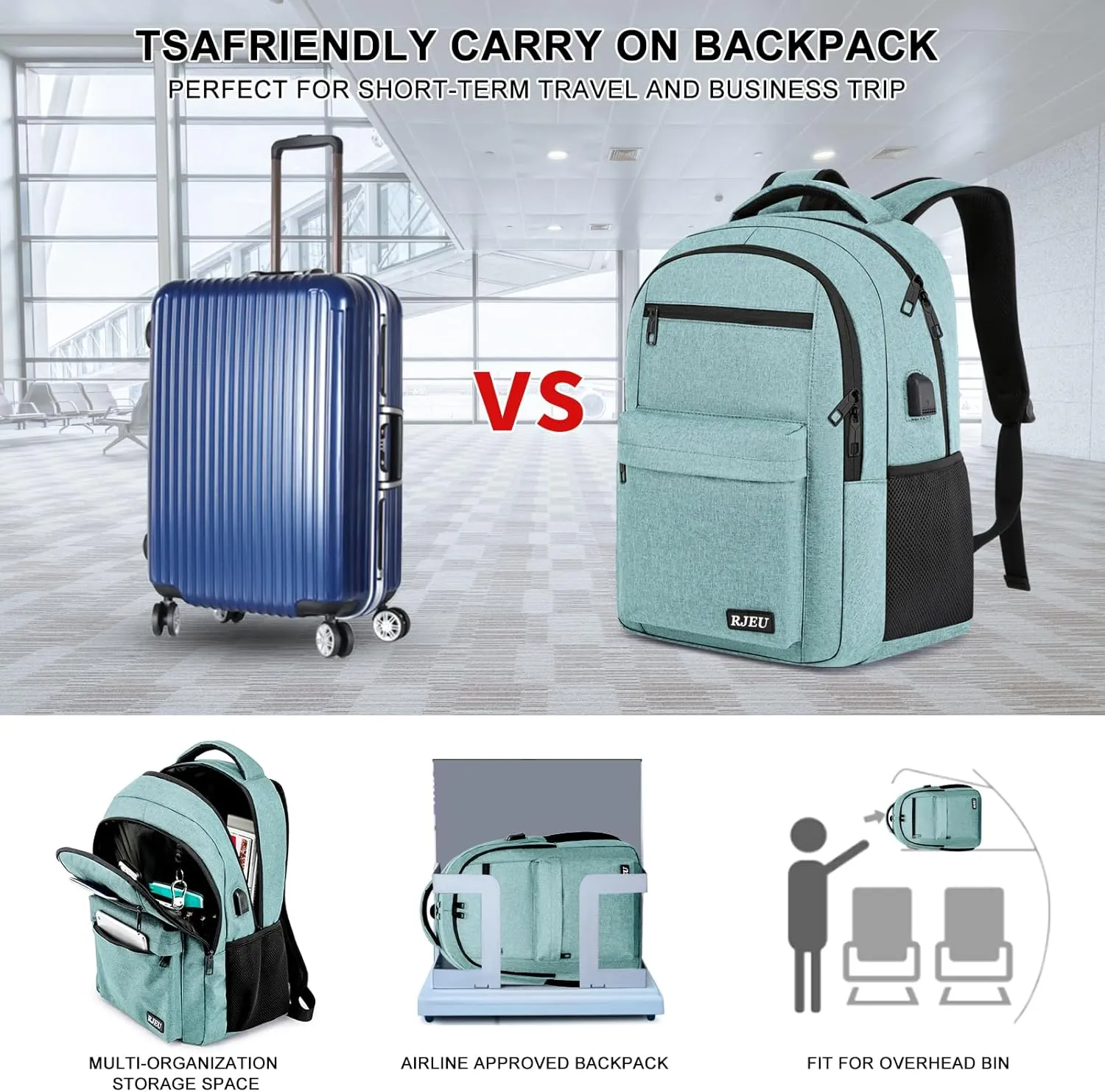 Backpack for Women, School Backpack for Teen with USB Charging Hole, Water Resistant College Bookbag, 15.6 Inch Large Capacity Computer Backpacks for Work, Teal