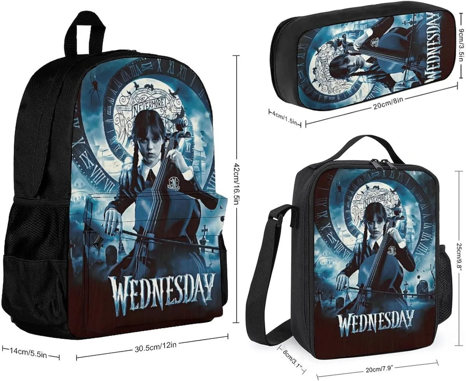 Backpack Insulated Lunch Bag Pencil Case 3 Piece Set For Men Teen Backpack Bag Insulated Lunch Bag Pencil Bag 3 Piece Sets, White