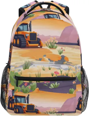 Backpacks for Teacher Nurse Fashion Vintage Daypacks with Chest Strap for Business Work College Travel Trip Construction Truck Cartoon Road Roller Desert