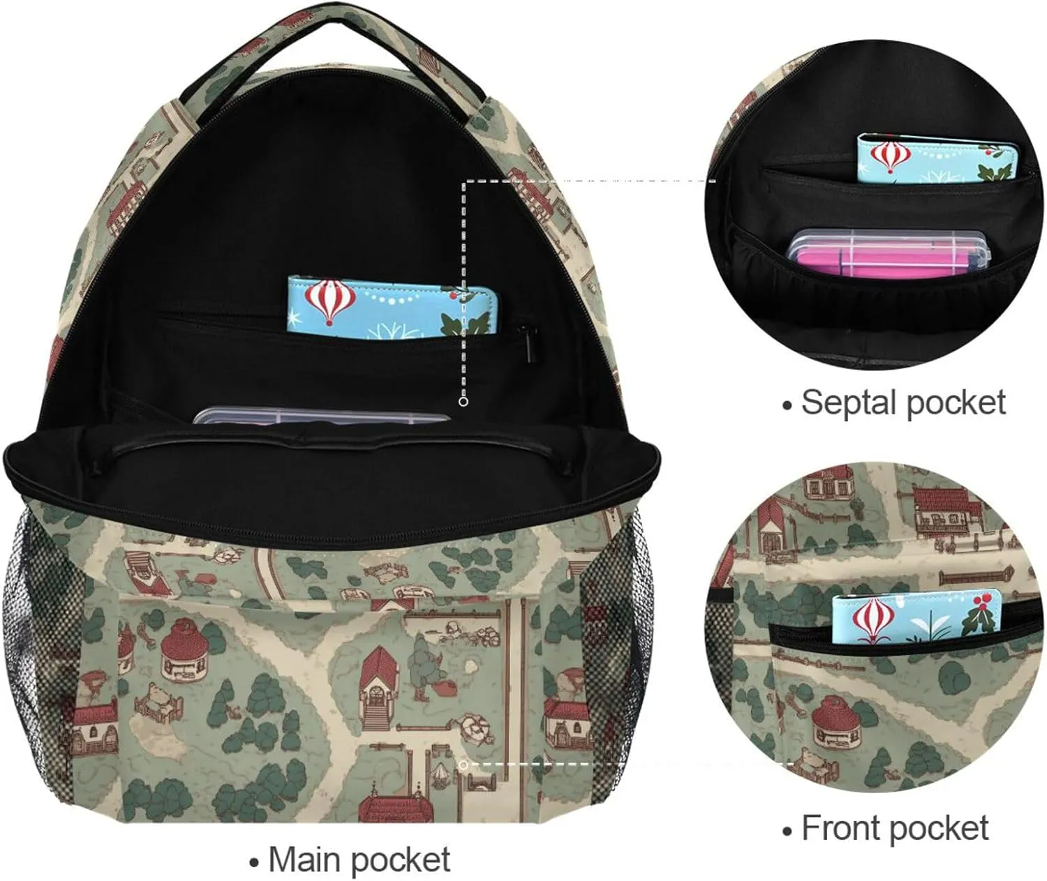 Backpacks for Teacher Nurse Waterproof School Book Bag with Chest Strap Gift Men & Women Vintage Game Map