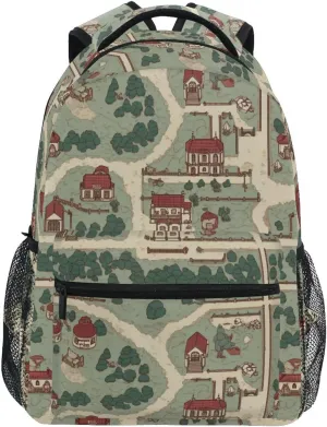 Backpacks for Teacher Nurse Waterproof School Book Bag with Chest Strap Gift Men & Women Vintage Game Map
