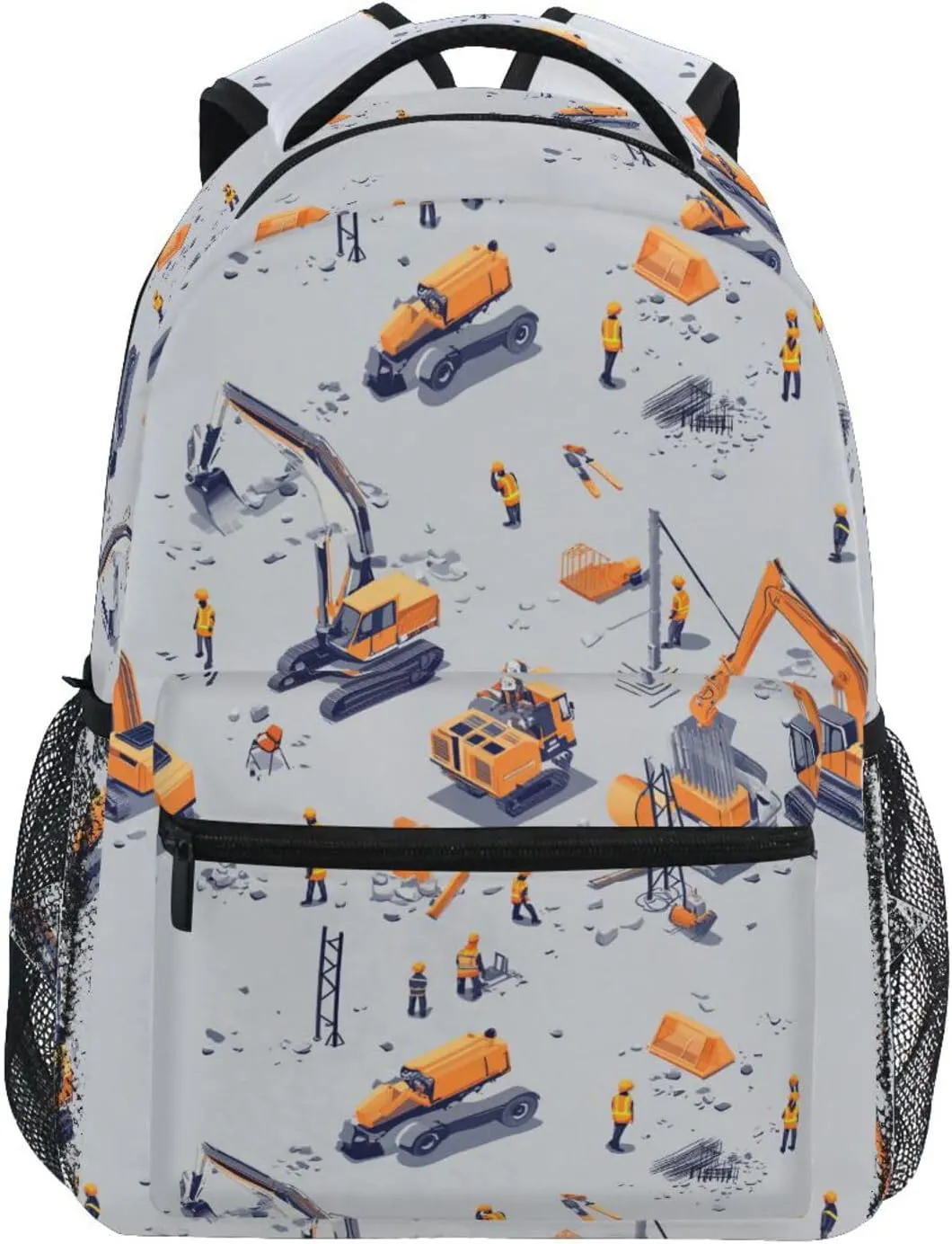 Backpacks for Teenager Fashion Stylish Travel Bags with Chest Strap for Travel Trip Construction Scene Build Tall Buildings Bulldozer