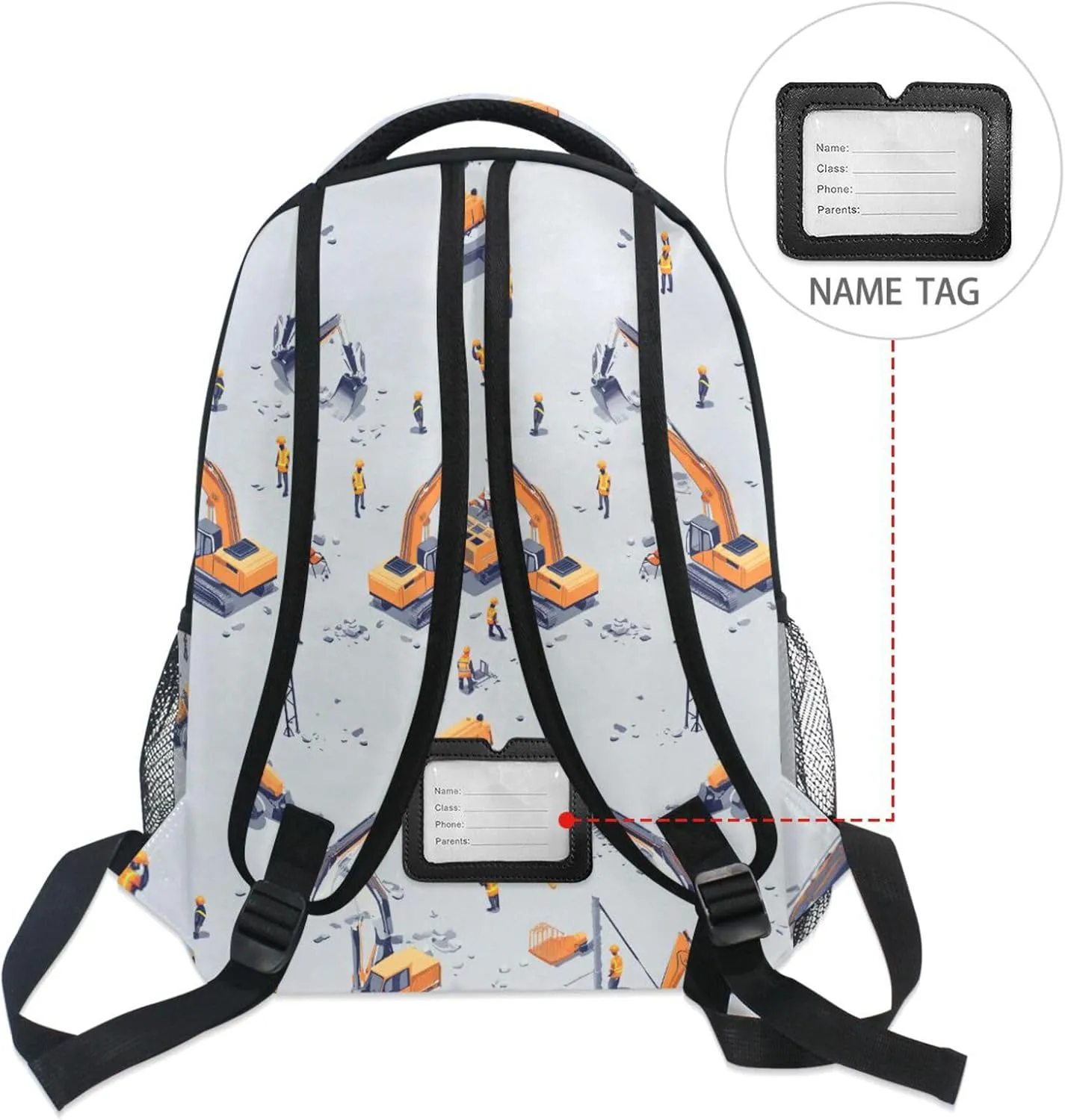 Backpacks for Teenager Fashion Stylish Travel Bags with Chest Strap for Travel Trip Construction Scene Build Tall Buildings Bulldozer