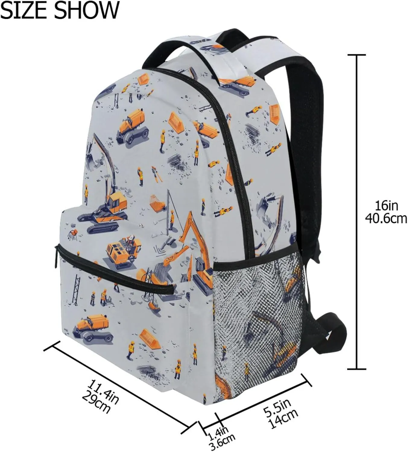 Backpacks for Teenager Fashion Stylish Travel Bags with Chest Strap for Travel Trip Construction Scene Build Tall Buildings Bulldozer