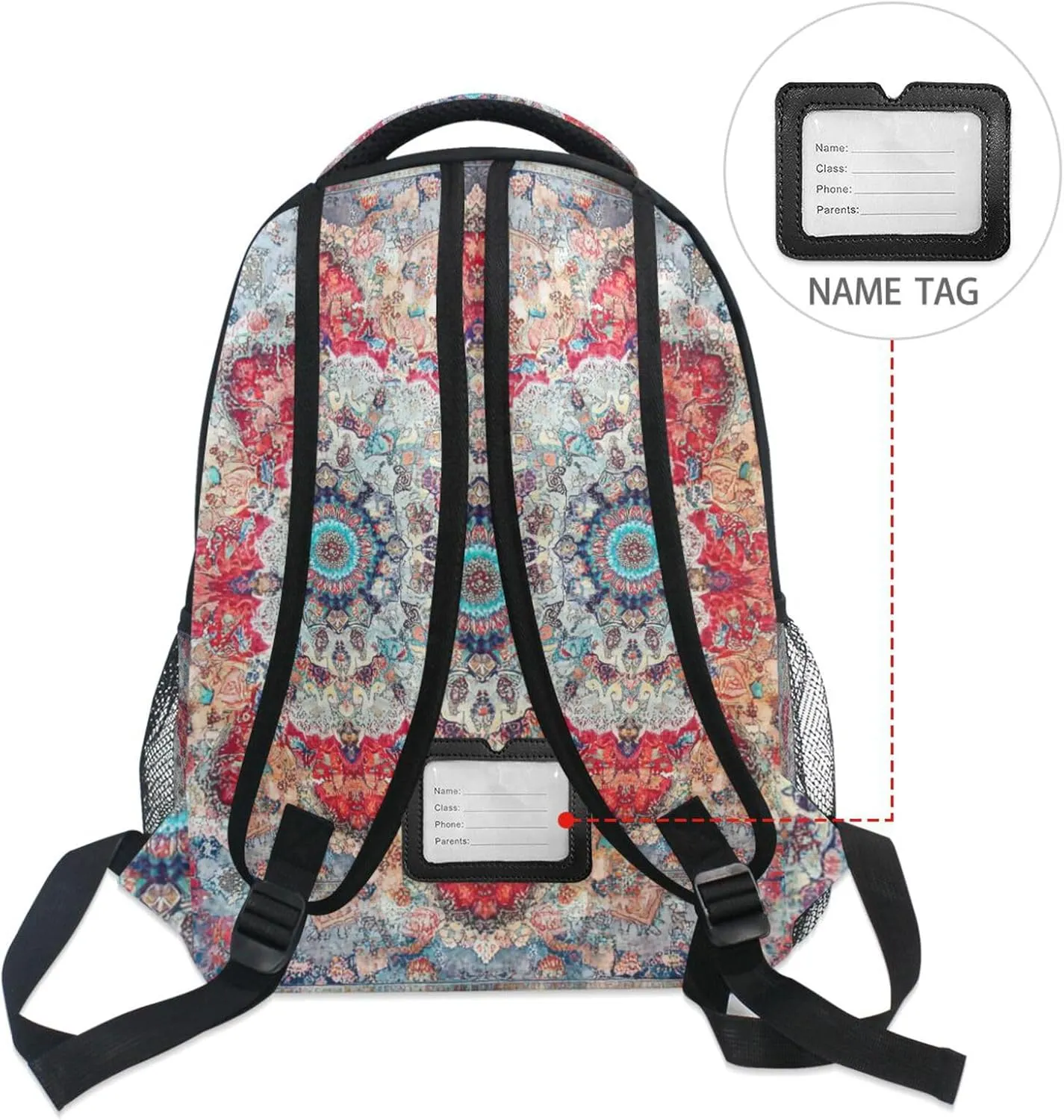 Backpacks for Unisex Adult Waterproof School Book Bag with Chest Strap for Travel Trip Bohemian Pattern Boho Vintage Mandala