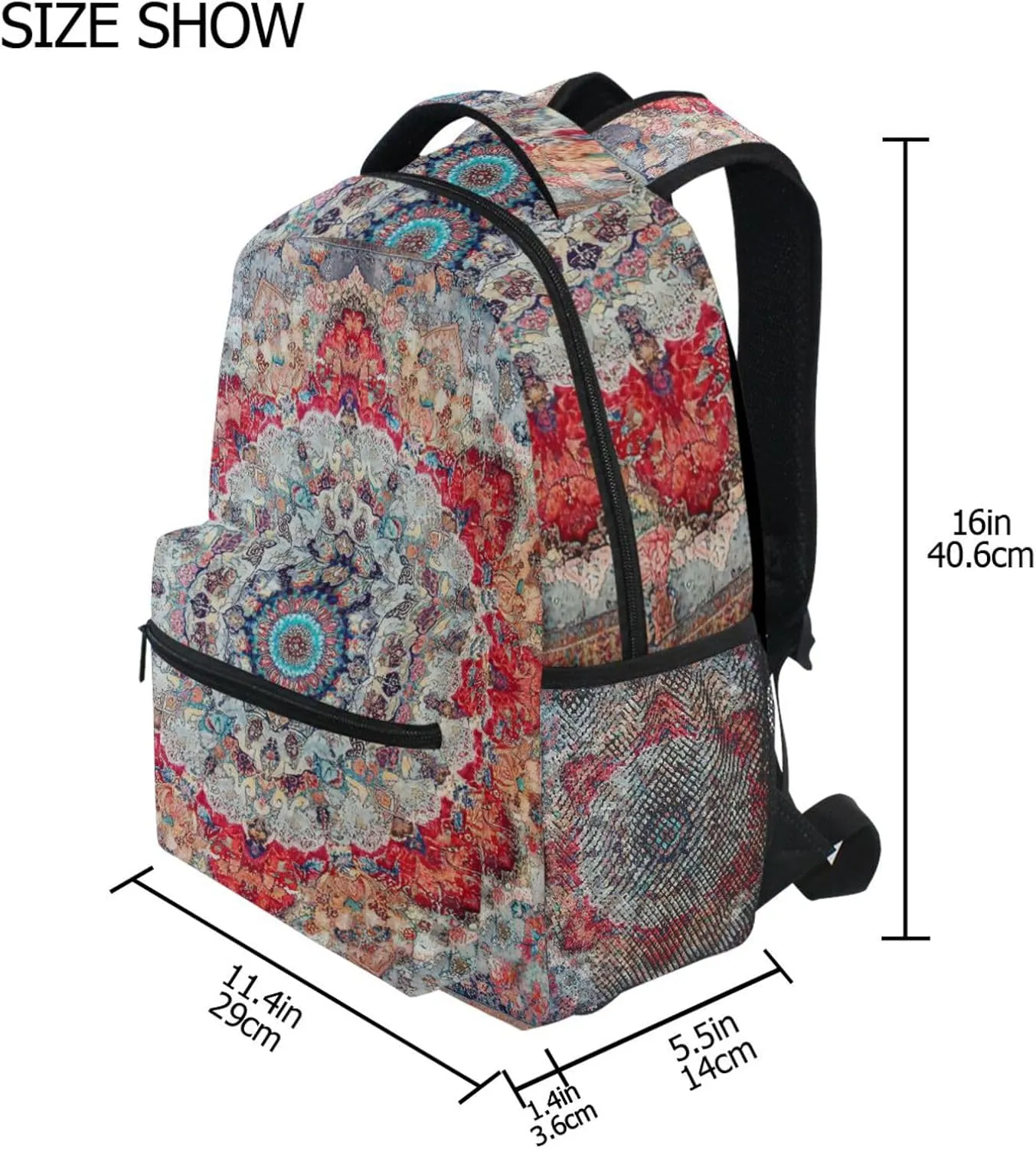Backpacks for Unisex Adult Waterproof School Book Bag with Chest Strap for Travel Trip Bohemian Pattern Boho Vintage Mandala
