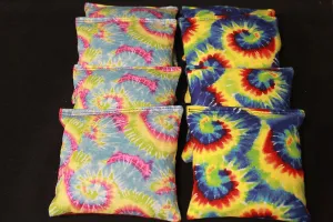 BackYardGamesUSA Tye Dye Multi Color - All Weather or Corn Filled Cornhole Bags - Set of 8 Regulation Size Duck Canvas Cornhole Toss Bean Bags