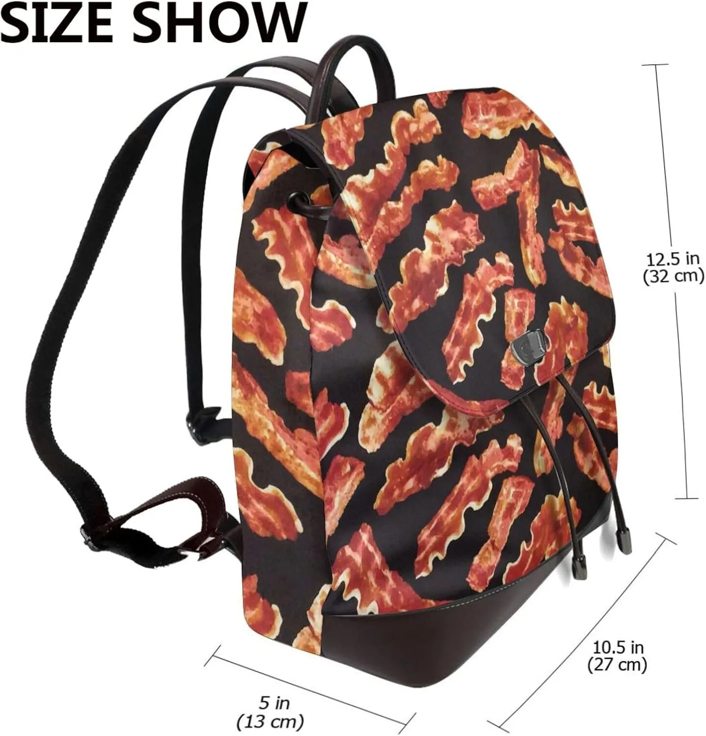 Bacon printing Backpack Purse for Women Men Large Womens Backpack Leather Travel Casual Daypack Fashion Backpack Purse Designer Ladies Shoulder Bags