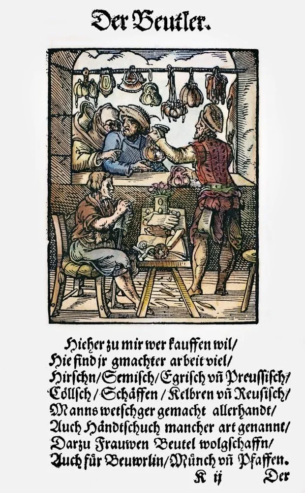Bag Makers 1568 Nthe Making And Selling Of Leather Bags Pouches Purses And Gloves Woodcut 1568 By Jost Amman Poster Print by (24 x 36)