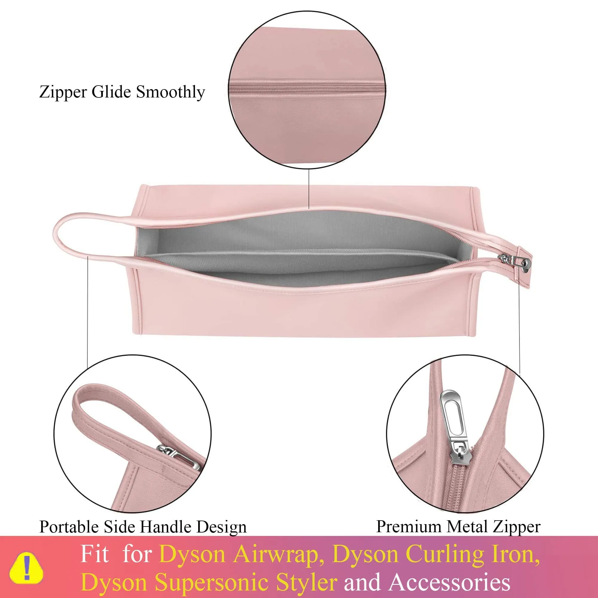 BAGCRAZY Pu Leather Travel Case Compatible with Dyson Airwrap Styler, Portable Waterproof Organizer Bag for Shark FlexStyle Attachments Storage, Pink