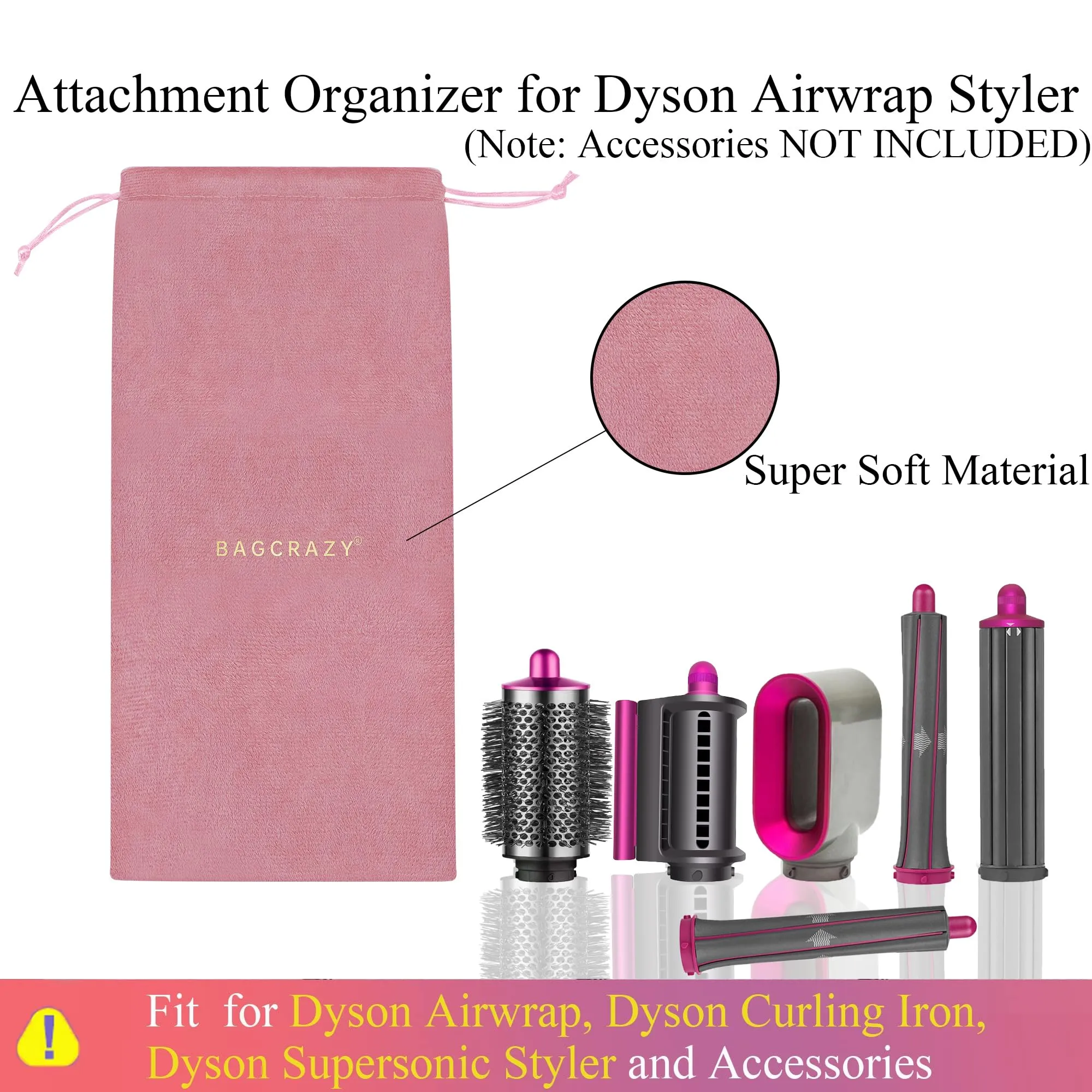 BAGCRAZY Pu Leather Travel Case Compatible with Dyson Airwrap Styler, Portable Waterproof Organizer Bag for Shark FlexStyle Attachments Storage, Pink