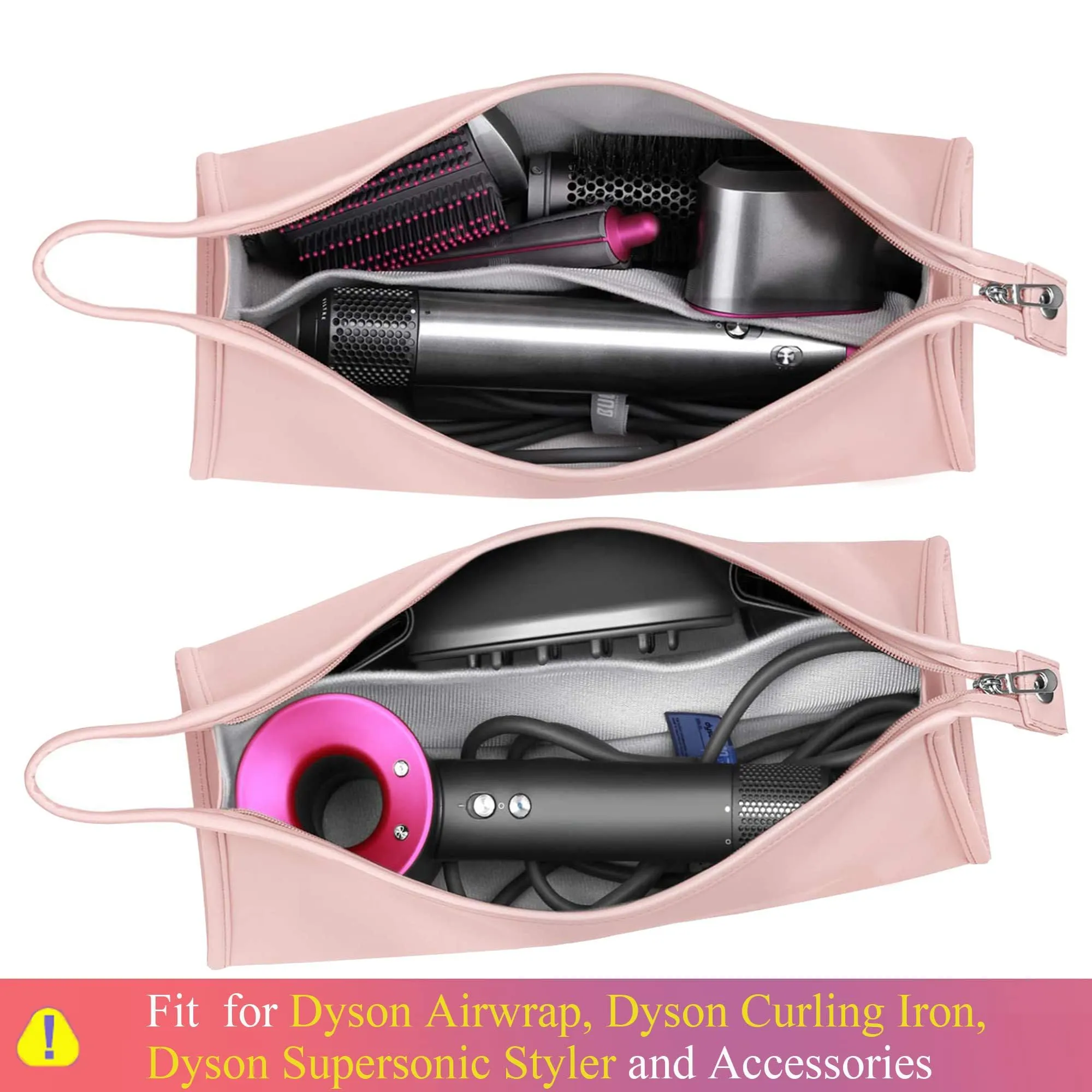 BAGCRAZY Pu Leather Travel Case Compatible with Dyson Airwrap Styler, Portable Waterproof Organizer Bag for Shark FlexStyle Attachments Storage, Pink