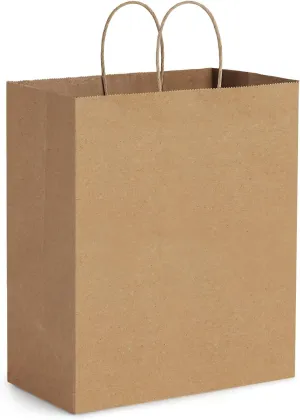 BagDream 10x6 3/4x12 50Pcs Brown Paper Bags with Handles, Kraft Shopping Merchandise Retail To Go Bags for Takeout Containers, Wider-gusset Recycled Paper Gift Sacks Bulk