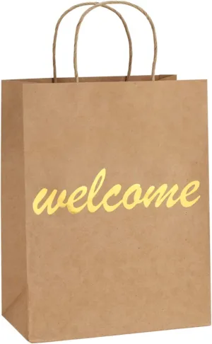 BagDream Brown Gift Bags with Handles 25Pcs 8x4.25x10.5 Welcome Paper Gift Bags for Shopping, Wedding Birthday Party Favor, Retail, Merchandise, Business, Recycled Medium Paper Sacks