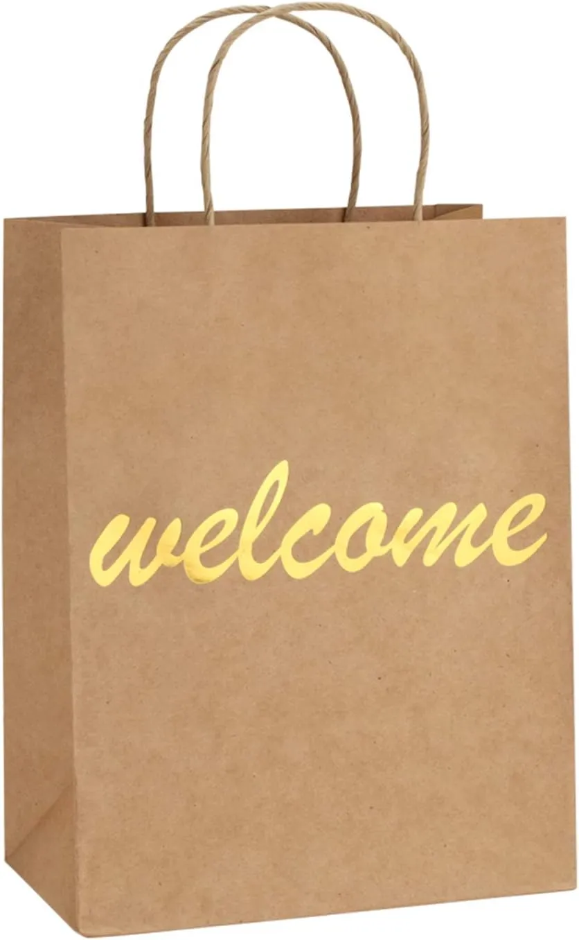 BagDream Brown Gift Bags with Handles 25Pcs 8x4.25x10.5 Welcome Paper Gift Bags for Shopping, Wedding Birthday Party Favor, Retail, Merchandise, Business, Recycled Medium Paper Sacks