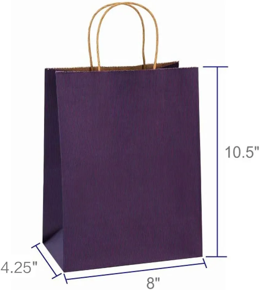 BagDream Gift Bags 8x4.25x10.5 Inches 100Pcs Purple Kraft Paper Bags with Handles Bulk, for Shopping, Retail, Merchandise, Party Favor, Craft, 100% Recyclable Paper Gift Sacks