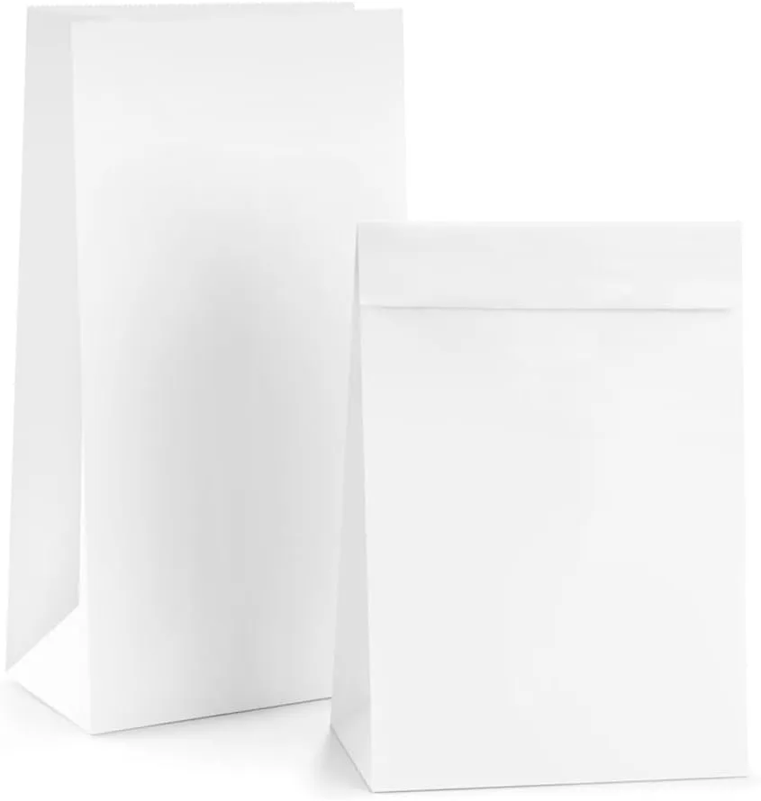 BagDream White Paper Lunch Bags 12LB 7x4.5x13.75 Inches 50Pcs Recyclable Kraft Paper Bags Bulk, Disposable, Large for Snack, Lunch, Sandwich, Burger, Baked Food, Packing, Craft