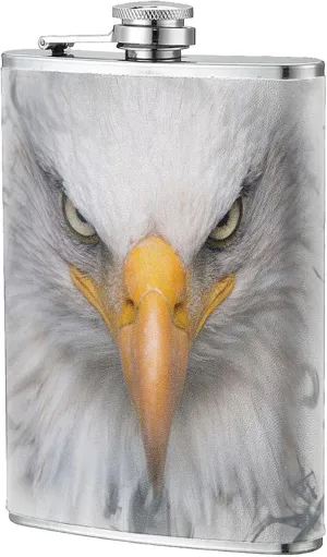 Bald Eagle In The Mist Classic Hip Flask 8 Oz, Stainless Steel Leakproof Hip Flask, Leather Wrapped With Lid
