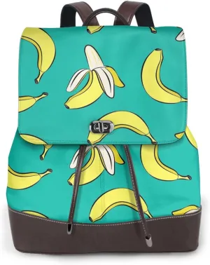 Bananas On Green Backpack Purse for Women Men Large Womens Backpack Leather Travel Casual Daypack Fashion Backpack Purse Designer Ladies Shoulder Bags