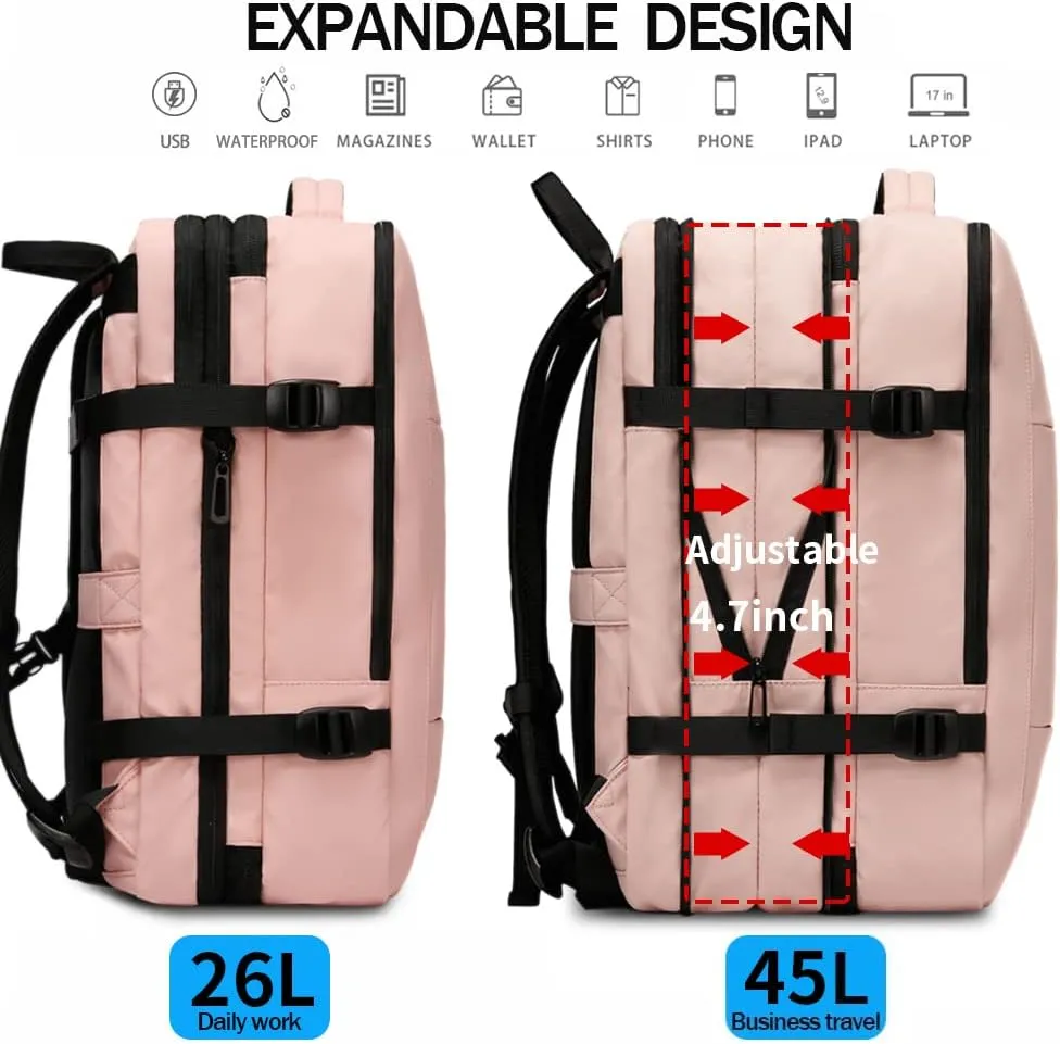 BANGE 45L Backpack For Women, Weekend Expandable Travel Backpacks,Business Laptop Backpack For 17.3” Laptop,Women's Suitcase Backpack