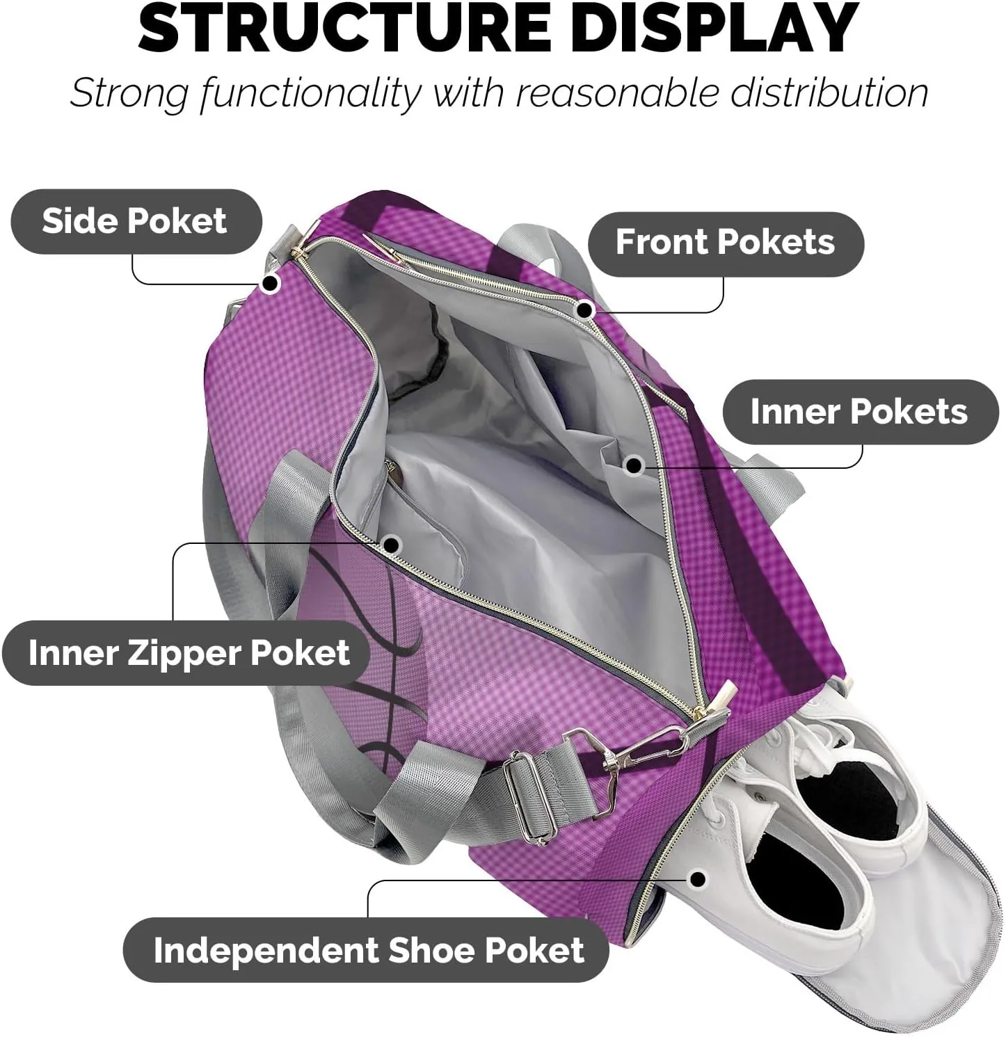 Basketball Print Purple Customized Duffel Bags Weekender Overnight Bag Travel Bag Personalized Gift Daypack