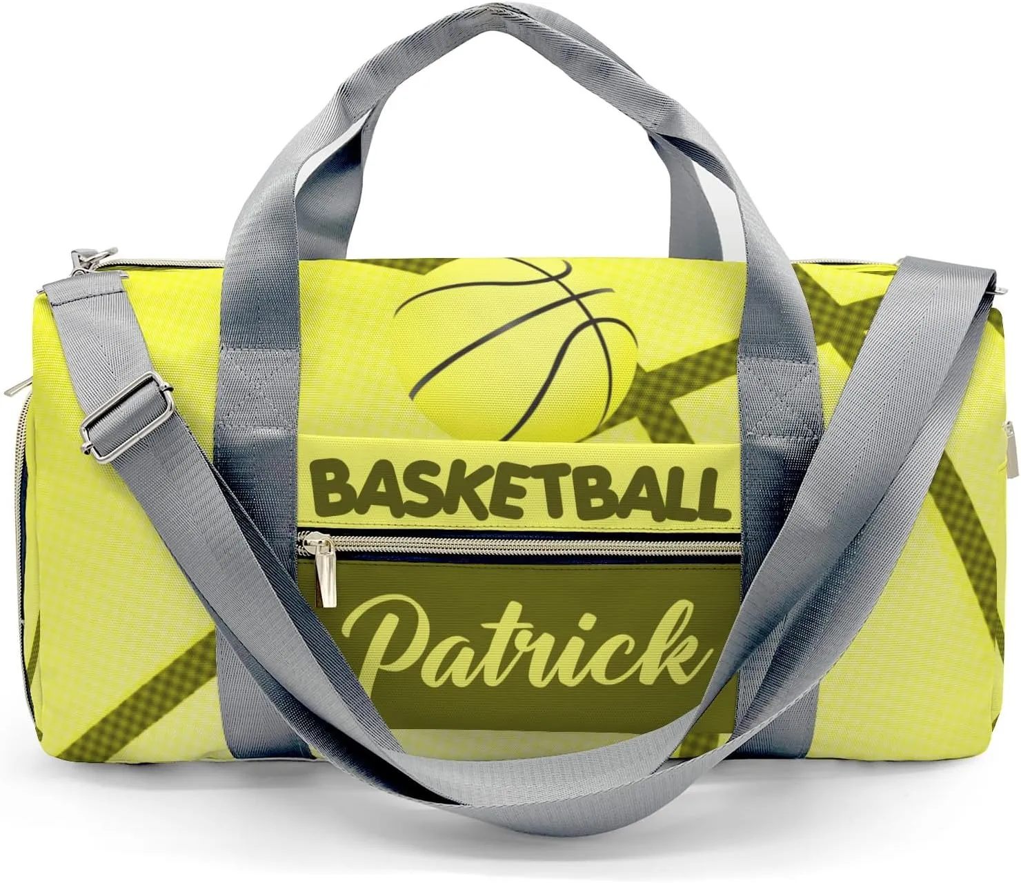 Basketball Print Yellow Waterproof Duffel Bag Adjustable Shoulder Strap Perform Training Travel Bag for Boys Girls Teens Women Men