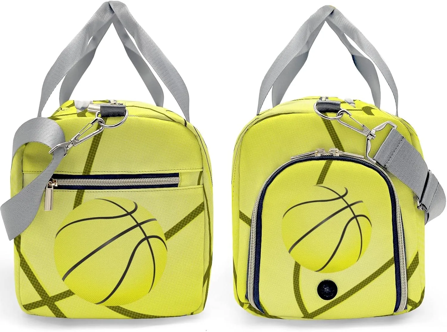 Basketball Print Yellow Waterproof Duffel Bag Adjustable Shoulder Strap Perform Training Travel Bag for Boys Girls Teens Women Men