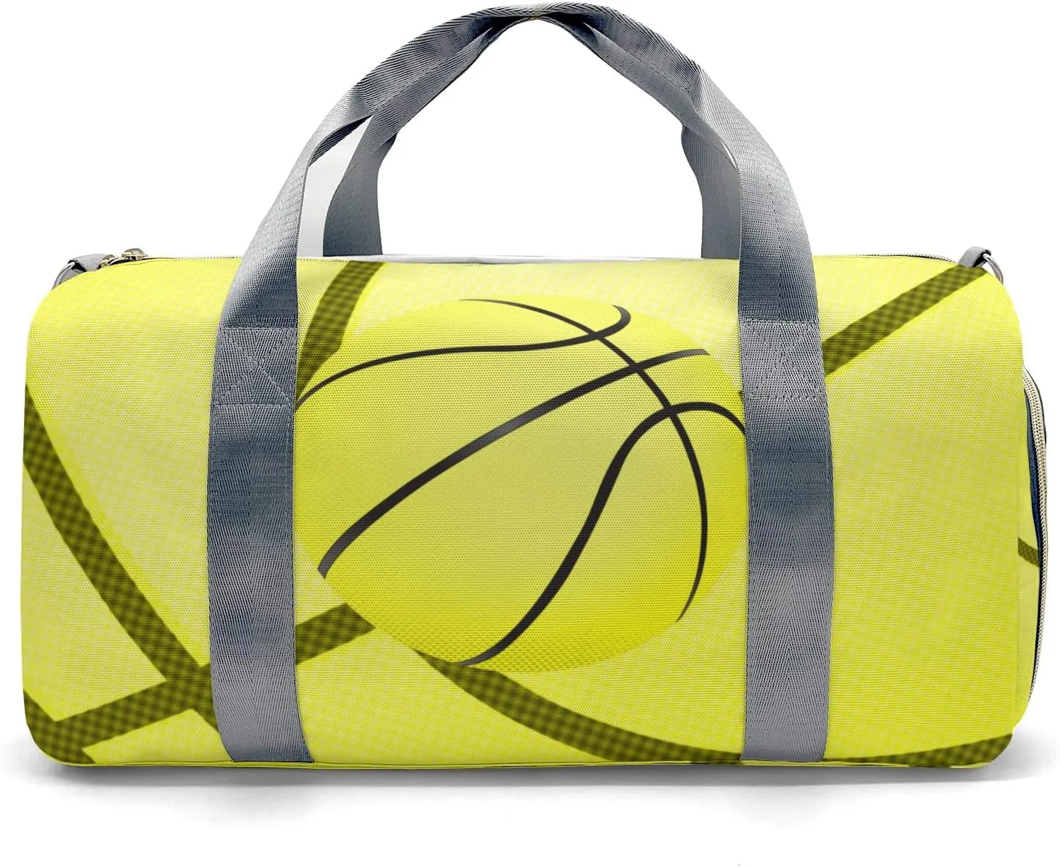 Basketball Print Yellow Waterproof Duffel Bag Adjustable Shoulder Strap Perform Training Travel Bag for Boys Girls Teens Women Men
