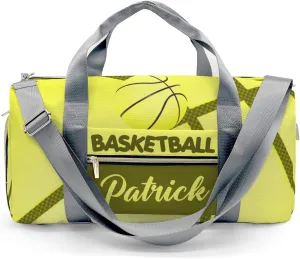 Basketball Print Yellow Waterproof Duffel Bag Adjustable Shoulder Strap Perform Training Travel Bag for Boys Girls Teens Women Men