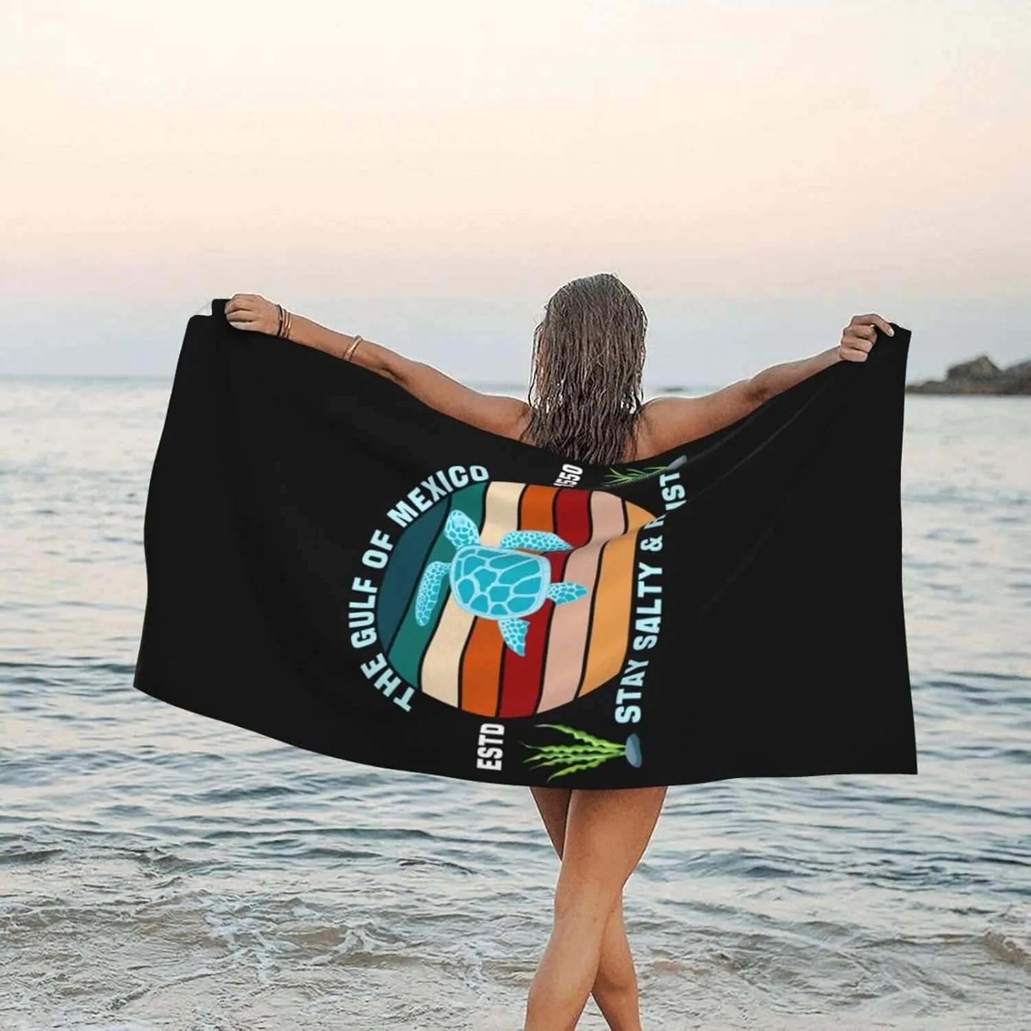 Bath Towels 31.5x63in The Gulf of Mexico Estd 1550 Stay Salty and Resist Sea ​​Turtle Microfiber Lightweight Beach Towel Quick Dry Towel Travel Swim Pool Yoga Gym Camping Outdoor Adventures