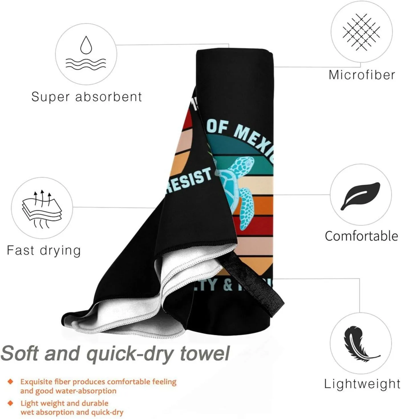 Bath Towels 31.5x63in The Gulf of Mexico Estd 1550 Stay Salty and Resist Sea ​​Turtle Microfiber Lightweight Beach Towel Quick Dry Towel Travel Swim Pool Yoga Gym Camping Outdoor Adventures