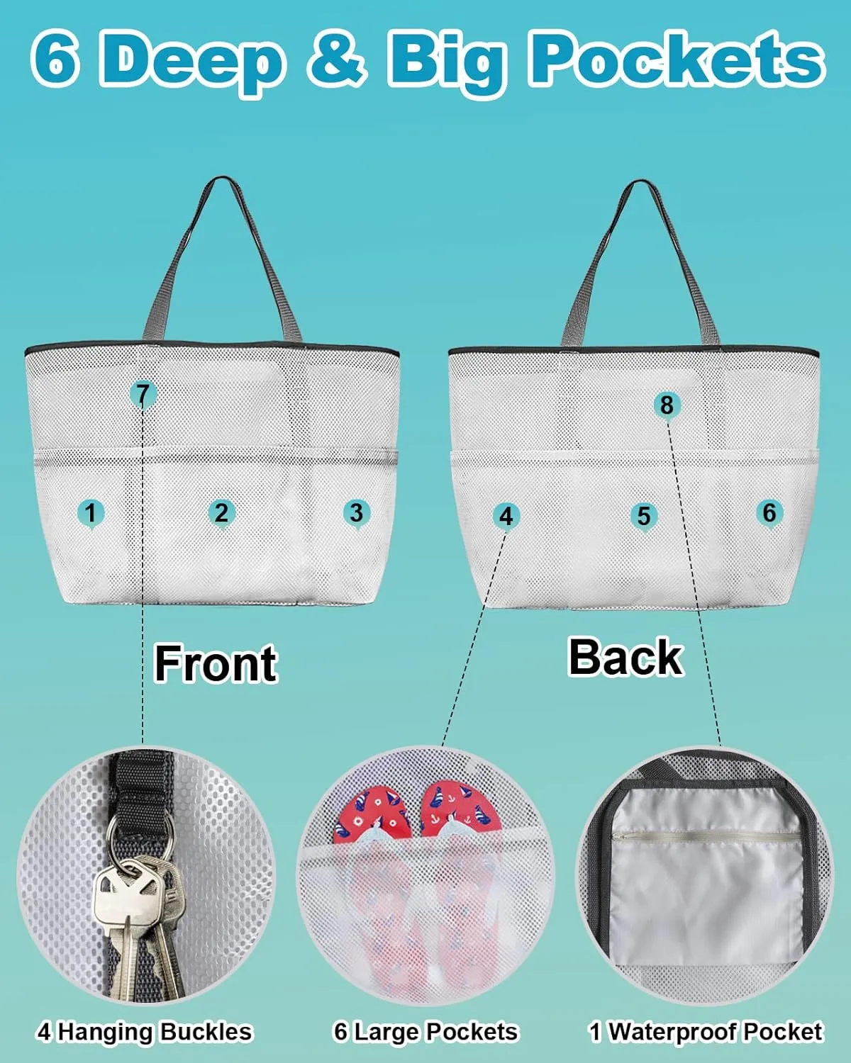 Beach Bag for Women Mesh Tote Bags Happy 18th Birthday Celebration Pool Bag with Pockets Travel Tote Bags