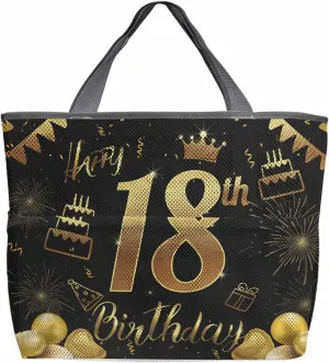 Beach Bag for Women Mesh Tote Bags Happy 18th Birthday Celebration Pool Bag with Pockets Travel Tote Bags