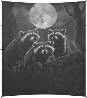Beach Canopy Tent Sun Shade Outdoor Patio 9.2 × 10.5 FT Mystical Raccoons Moon Black Camping Sun Shelter Print Waterproof with Sand Bags Poles
