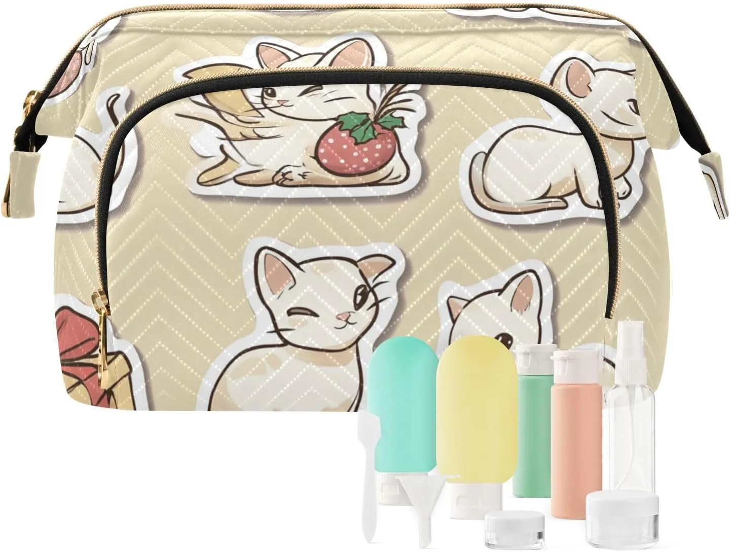 Beauty Cats Neutral Beige Makeup Bags Portable Large Cosmetic Bag Women's Coin Purse Wallet for Travel Bathroom