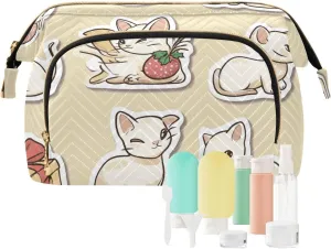 Beauty Cats Neutral Beige Makeup Bags Portable Large Cosmetic Bag Women's Coin Purse Wallet for Travel Bathroom