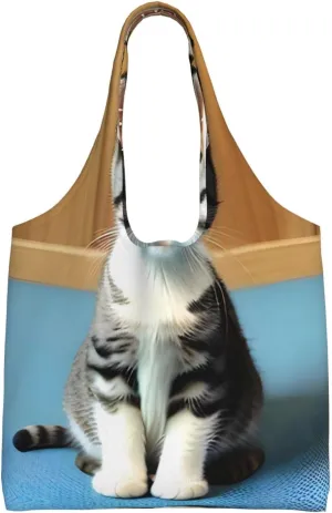 Bedroom kitten large capacity one shoulder reusable shopping cloth bag suitable for vacation, shopping, groceries, gym