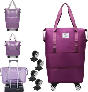 Beente Travel Bag With Wheels, 2025 New Large Capacity Travel Bag - Universal Wheel Removable, 27L - 50L Travel Bags (Purple Red)
